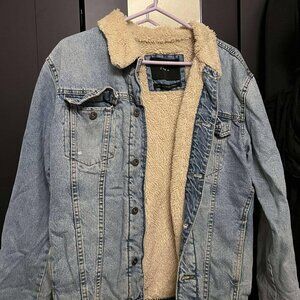 Zara Men's Denim Sherpa Lined Denim Jean Jacket